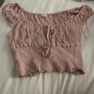 pink off the shoulder ruched bottom top
